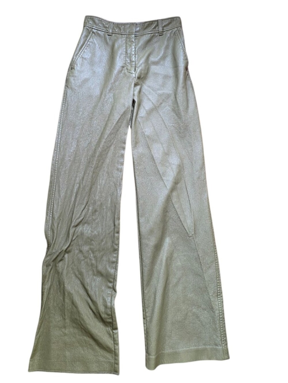 Aritzia Babaton Agency Pant High Rise Straight Leg Green Vegan Leather Sz 0